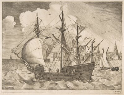 Bewaffneter Viermaster, der ausläuft, aus Die Segelschiffe, ca. 1555-56 von Frans Huys