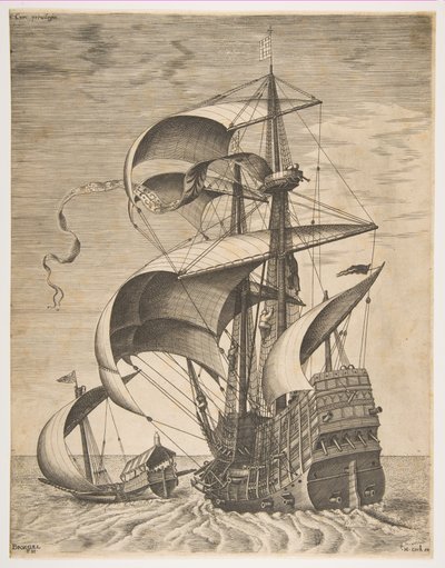 Bewaffneter Dreimaster auf offener See begleitet von einer Galeere, aus der Serie Segelschiffe..., 1561-65 von Frans Huys