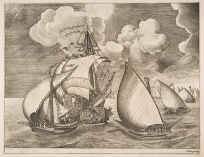 Flotte von Galeeren eskortiert von einer Karavelle aus The Sailing Vessels, 1561-65 von Frans Huys