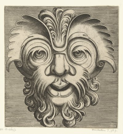 Maske mit Bart und Schnurrbart mit Locken, eine Locke ruht auf dem Nasenrücken von Frans Huys