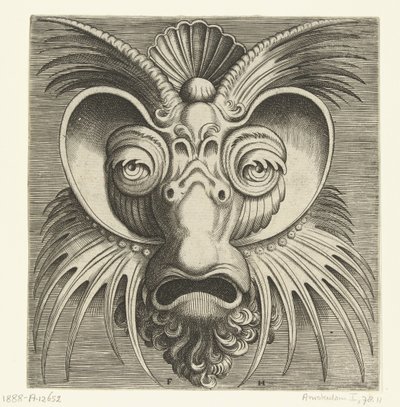 Maske mit Tellern um die Augen und spitzen Zacken auf Wangen und Stirn von Frans Huys