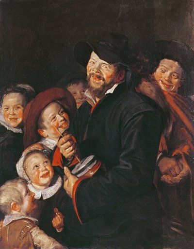 Mann, der Kinder mit einem Rummel unterhält von Frans School of Hals