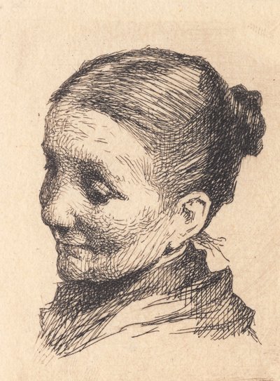 Kopf einer älteren Frau, nach links gewandt, mit gesenktem Blick von Frans Schwartz