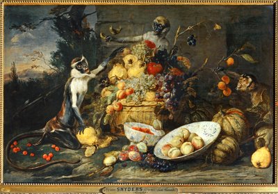 Drei Affen, die Früchte stehlen von Frans Snyders