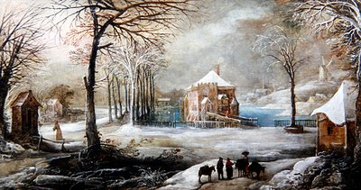 Eine Winterlandschaft mit Figuren und Pferden von Frans de Momper