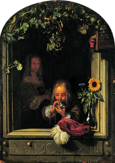 Junge, der Seifenblasen bläst von Frans van Mieris the Elder