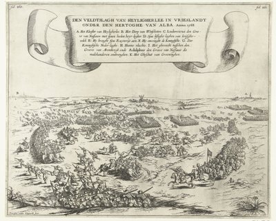 Schlacht bei Heiligerlee, 1568. Die Schlacht von Heiligerlee in Friesland unter dem Herzog von Alba. Anno 1568 (Titel auf dem Objekt) von Frans van den Wijngaerde