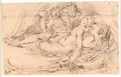 Schlafende Frau wird von einem Satyr mit Laterne in der Hand beobachtet von Frantz Cleyn
