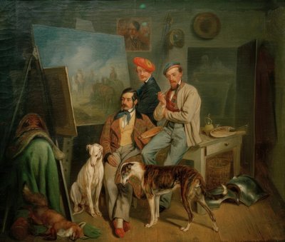 Die Brüder Benno, Franz und Eugen Adam im Atelier von Franz Adam