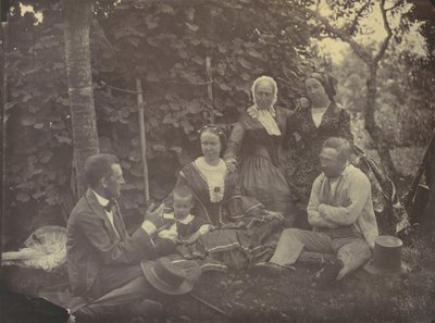 [Drei Frauen, zwei Männer und ein Kind bei einem Picknick] von Franz Antoine