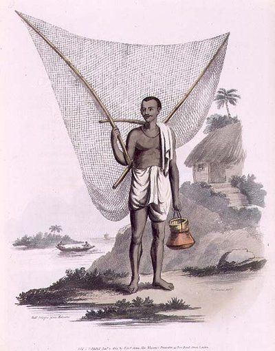 Ein indischer Fischer, graviert von Thomas Vivares, veröffentlicht von Edward Orme von Franz Balthazar (after) Solvyns