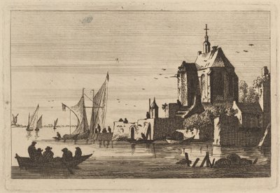 Kirche in einer Bucht mit Ruderboot im Vordergrund von Franz Edmund Weirotter