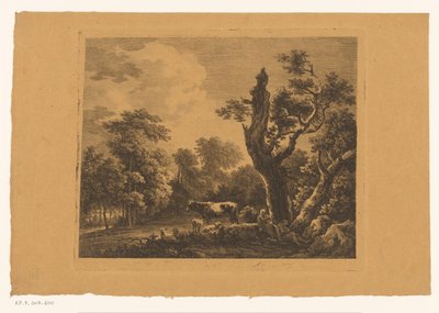 Hirtenpaar mit Herde auf einer Lichtung im Wald von Franz Gabet