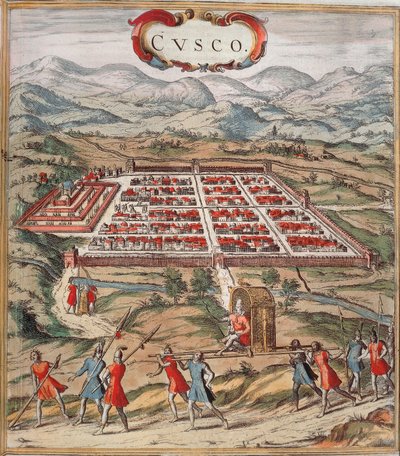 Cuzco, Hauptzentrum der Inka-Zivilisation (heutiges Peru) Bild aus „Civitatis Orbis Terranum“ von Braun und Hogenberg von Franz Hogenberg