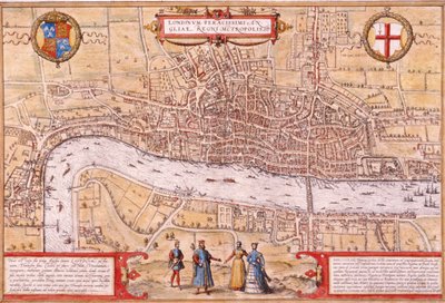 Karte der Stadt London, Southwark und Teil von Westminster, 1572 von Franz Hogenberg