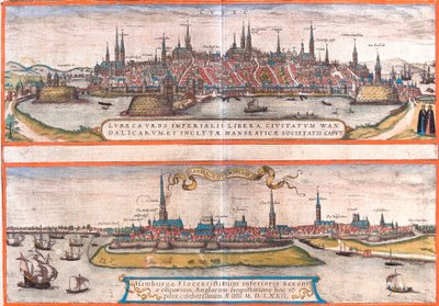 Ansichten von Lübeck (Lubeca) und Hamburg (Hamburga), Deutschland von Franz Hogenberg