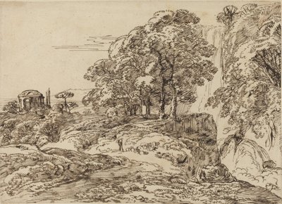 Pastorale Landschaft mit Wasserfall und Tempel von Franz Innocenz Josef Kobell