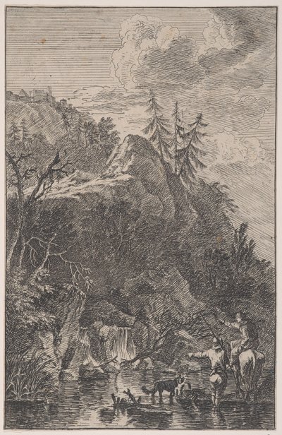 Tafel 5: weibliche Figur zu Pferd und eine männliche Figur mit einem Hund, ca. 1700-25 von Franz Joachim Beich