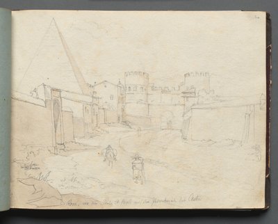 Album mit Ansichten von Rom und Umgebung, Landschaftsstudien, Seite 06a: Rom von der Porta... von Franz Johann Heinrich Nadorp