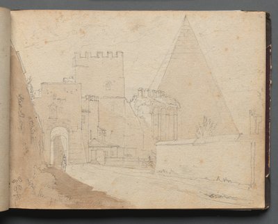 Album mit Ansichten von Rom und Umgebung, Landschaftsstudien, Seite 08a: Porta St. Paolo von Franz Johann Heinrich Nadorp