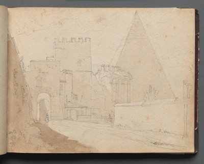 Album mit Ansichten von Rom und Umgebung, Landschaftsstudien, Seite 08a: Porta St. Paolo von Franz Johann Heinrich Nadorp