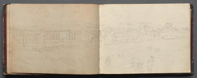 Album mit Ansichten von Rom und Umgebung, Landschaftsstudien, Seite 08b und 09a: Panoramaansicht von Rom von Franz Johann Heinrich Nadorp