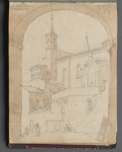 Album mit Ansichten von Rom und Umgebung, Landschaftsstudien, Seite 18a: Sankt Johannes im Lateran, Rom von Franz Johann Heinrich Nadorp