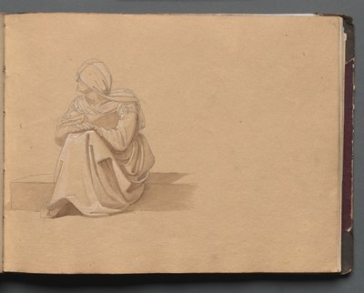 Album mit Ansichten von Rom und Umgebung, Landschaftsstudien, Seite 19a: Sitzende weibliche Figur von Franz Johann Heinrich Nadorp