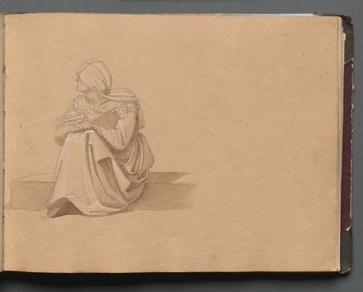 Album mit Ansichten von Rom und Umgebung, Landschaftsstudien, Seite 19a: Sitzende weibliche Figur von Franz Johann Heinrich Nadorp