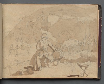 Album mit Ansichten von Rom und Umgebung, Landschaftsstudien, Seite 39a: Figur in einer Landschaft von Franz Johann Heinrich Nadorp