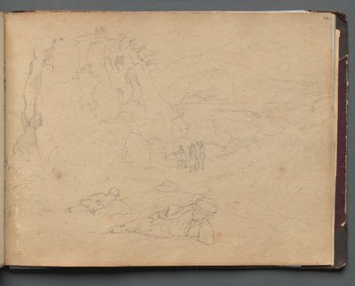 Album mit Ansichten von Rom und Umgebung, Landschaftsstudien, Seite 44a: Figuren in einer Landschaft von Franz Johann Heinrich Nadorp