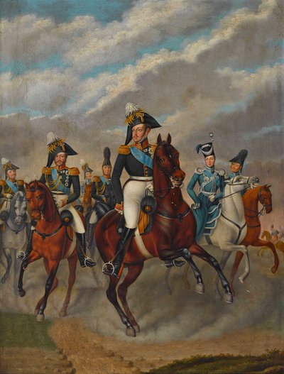 Zar Nikolaus I. von Russland mit Zarensohn Alexander und seinem Gefolge von Franz Krüger