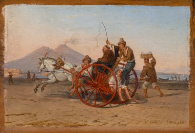 Ein Kapuzinermönch und Nonne werden in einer neapolitanischen Carrette im Hafen von Neapel gefahren von Franz Ludwig Catel