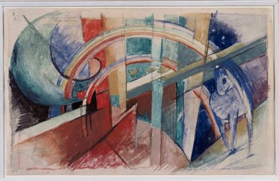Blaues Pferd und Regenbogenzeichnung in Bleistift und Aquarell von Franz Marc von Franz Marc