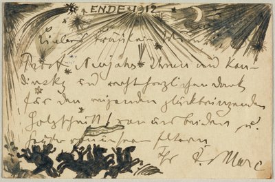 Neujahrsgruß, Postkarte an Gabriele Münter in München von Franz Marc