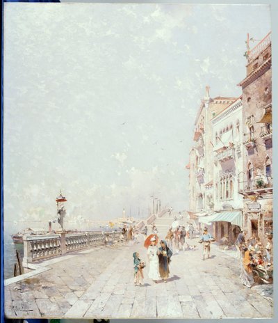 Der Molo, Venedig, Blick nach Westen mit promenierenden Figuren von Franz Richard Unterberger