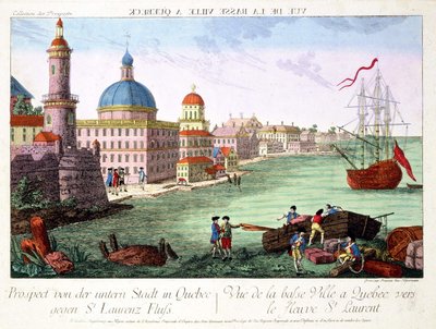 Blick auf die Unterstadt von Quebec in Richtung des Sankt-Lorenz-Stroms. Gravur von Franz-Xavier Habermann von Franz Xavier Habermann