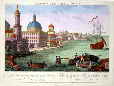 Ansicht der Unterstadt in Quebec in Richtung des Sankt-Lorenz-Stroms. Stich von Franz-Xavier Habermann von Franz Xavier Habermann