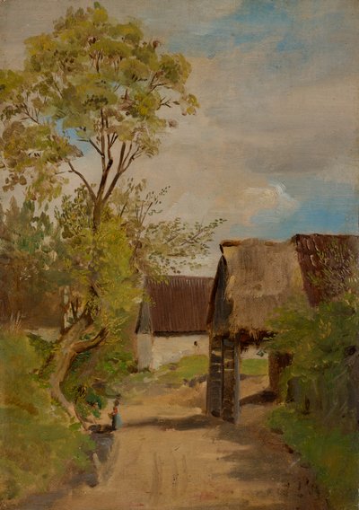 Dorfstraße in Aresing (?) mit weiblicher Gestalt von Franz von Lenbach