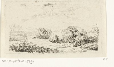 Drei Schafe liegend im Gras von Frédéric Théodore Faber