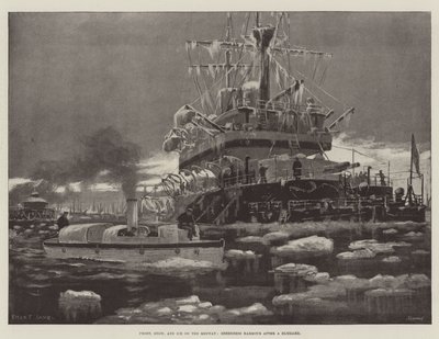 Frost, Schnee und Eis auf der Medway, Sheerness Harbour nach einem Schneesturm von Fred T. Jane