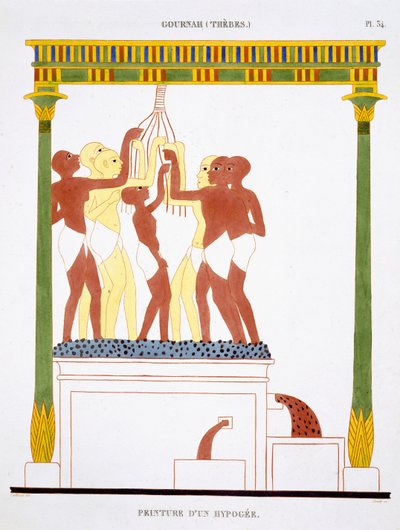 Traubenstampfen, aus einem seltenen Bericht über Fresken aus Theben, aufgezeichnet 1819-1822 bei seinem zweiten Besuch in Ägypten von Frederic Cailliaud von Frederic (after) Cailliaud
