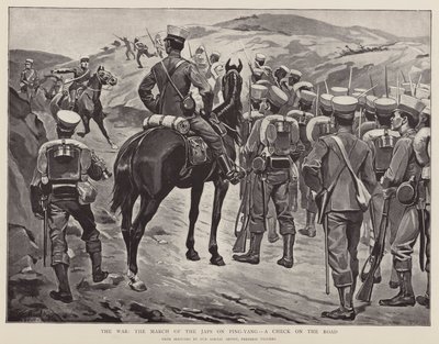 Der Krieg, der Marsch der Japaner auf Ping-Yang, ein Stopp auf der Straße von Frederic (after) Villiers