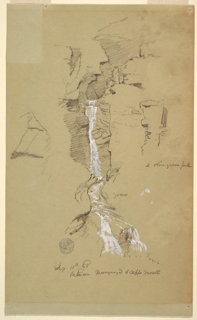 Zeichnung, Kaskade zwischen Ceppo Morelli und Macugnaga von Frederic Edwin Church