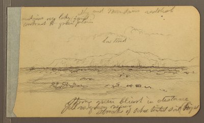 Kirche, Turm, Haus; Verso: Gebirgskette, 1889 von Frederic Edwin Church