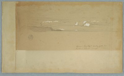 Zeichnung, Bewölkter Himmel über hügeliger und bewaldeter Landschaft, möglicherweise 1857 von Frederic Edwin Church