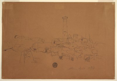 Zeichnung, Gefallene Säule, Tempel des Olympischen Zeus, Athen, 24. April 1869 von Frederic Edwin Church