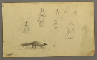Zeichnung, Figurenstudien von hinten, ein Stinktier, möglicherweise 1857–58 von Frederic Edwin Church