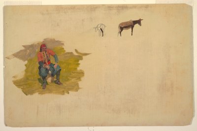 Zeichnung, Naher Osten, Mann; Esel, 1868–69 von Frederic Edwin Church