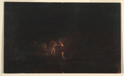 Zeichnung, Nachtszene beim Fischen, 1868–69 von Frederic Edwin Church